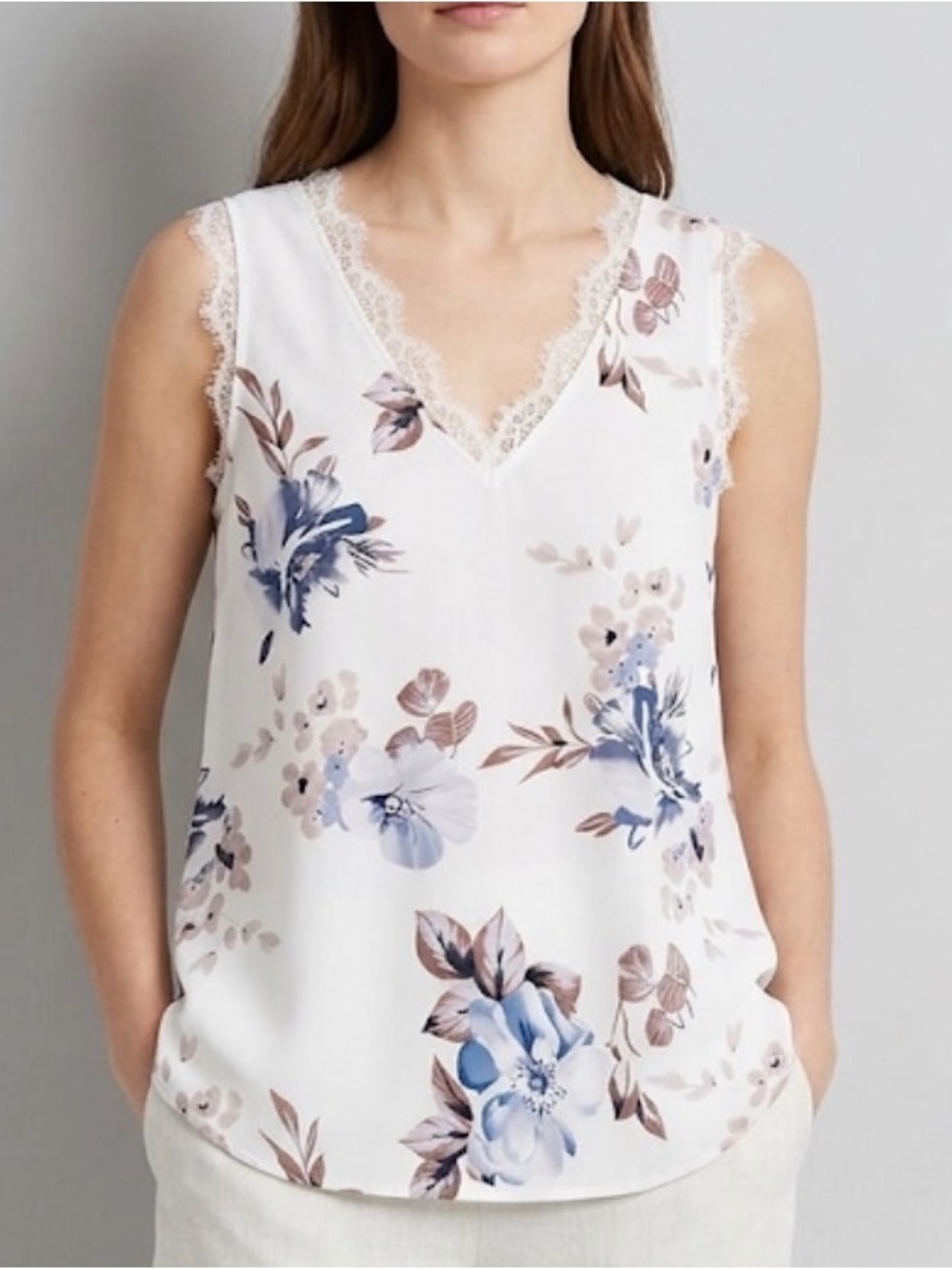 Floral Lace Trim Sleeveless Top
